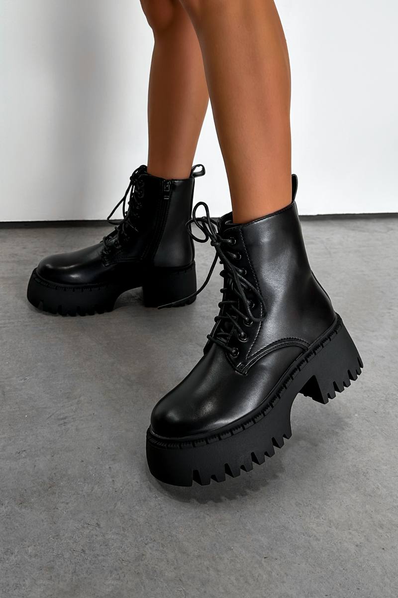 ARIANA Chunky Platform Ankle Boots - Black PU