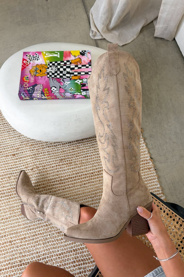 VIAVANDA VIA WESTERN BOOTS ベージュ ARIA_Diamante_Cowboy_Western_B
