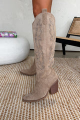 ARIA Diamanté Cowboy Western Boots - Taupe - 1