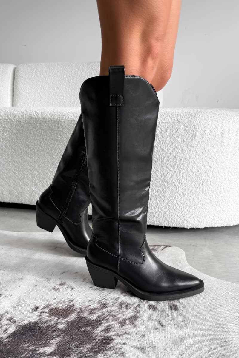 ARIA Pull On Western Cowboy Boots - Black - 1