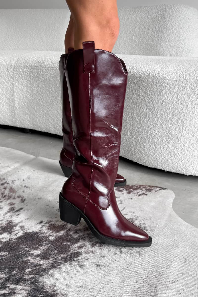 ARIA Pull On Western Cowboy Boots - Cherry - 1