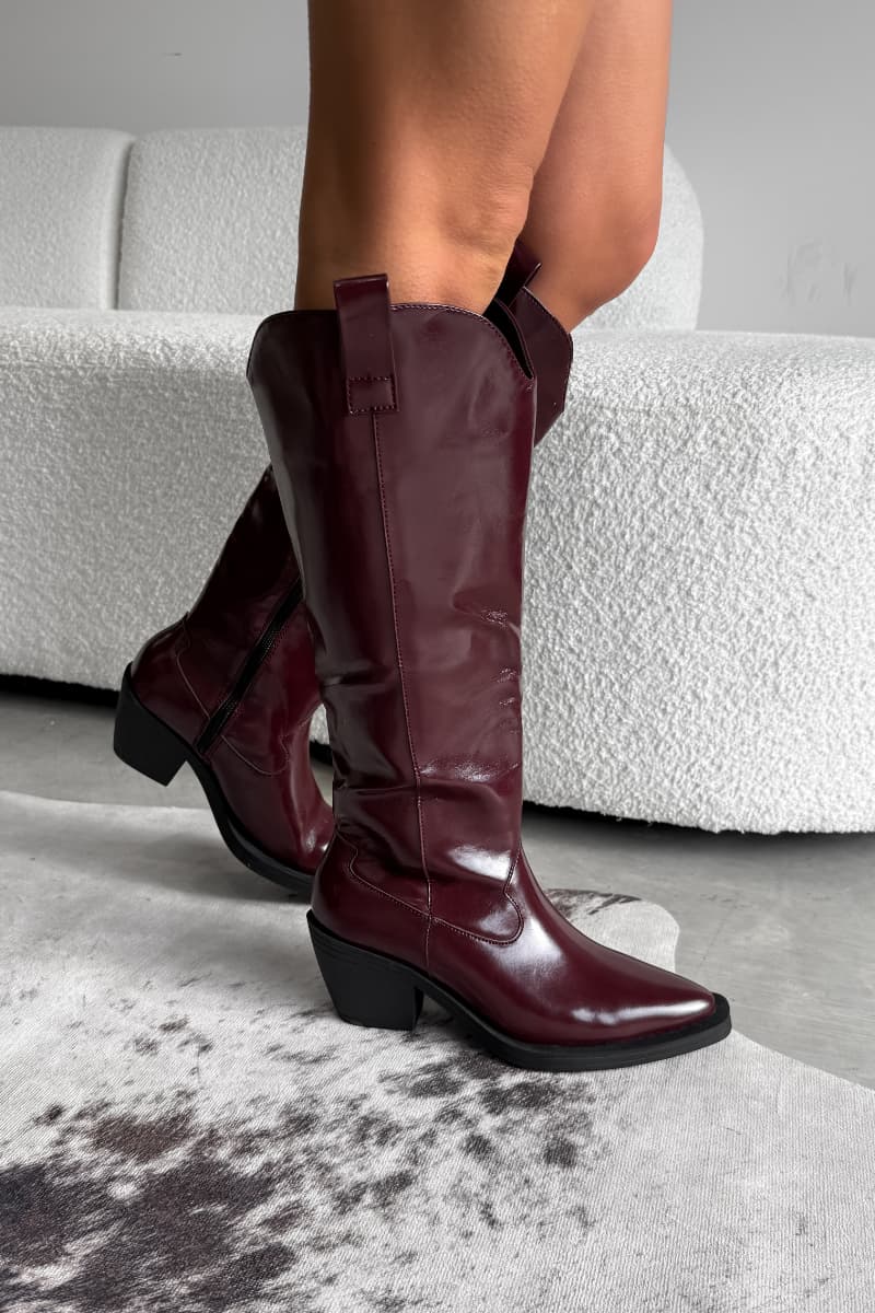 ARIA Pull On Western Cowboy Boots - Cherry - 2