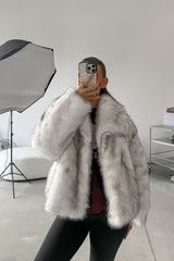 ASHA Faux Fur Jacket - White/Grey - 1
