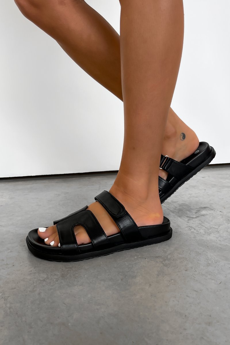 ASHTON Gladiator Velcro Slider Sandals - Black PU - 3