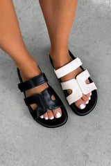 ASHTON Gladiator Velcro Slider Sandals - Black PU