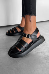 ATHENA Chunky Gladiator Buckle Sandals - Black-1