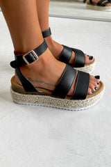 ATHENS Chunky Espadrille Buckle Sandals - Black