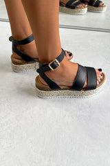 ATHENS Chunky Espadrille Buckle Sandals - Black - 1