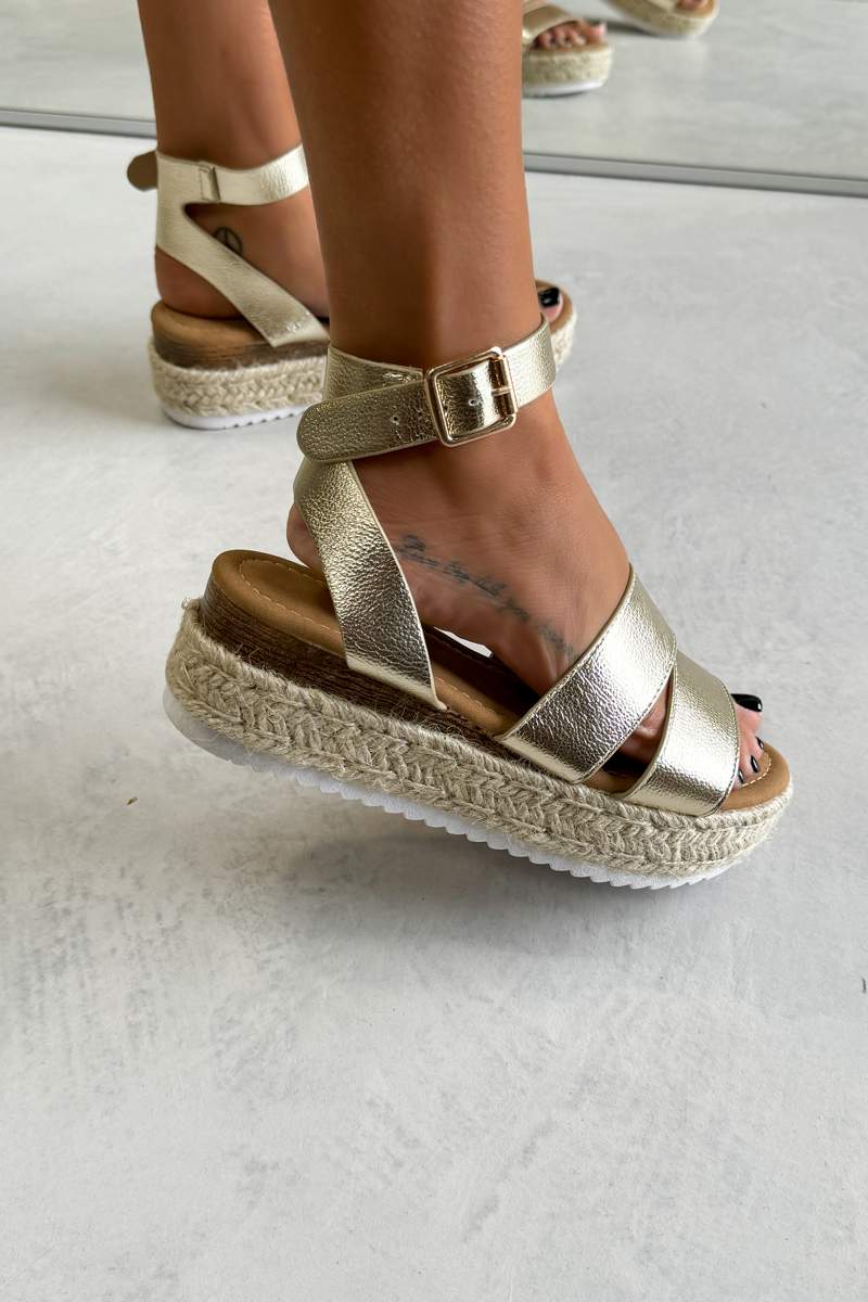 ATHENS Chunky Espadrille Buckle Sandals - Gold - 2