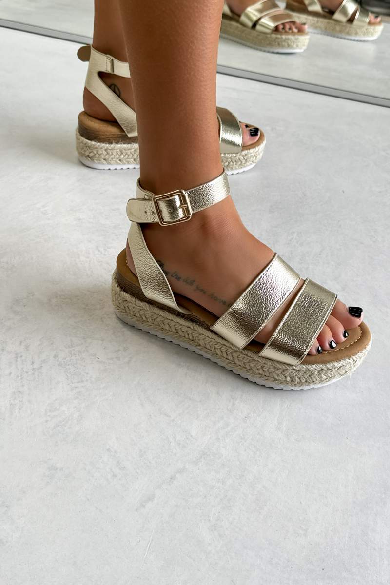 ATHENS Chunky Espadrille Buckle Sandals - Gold