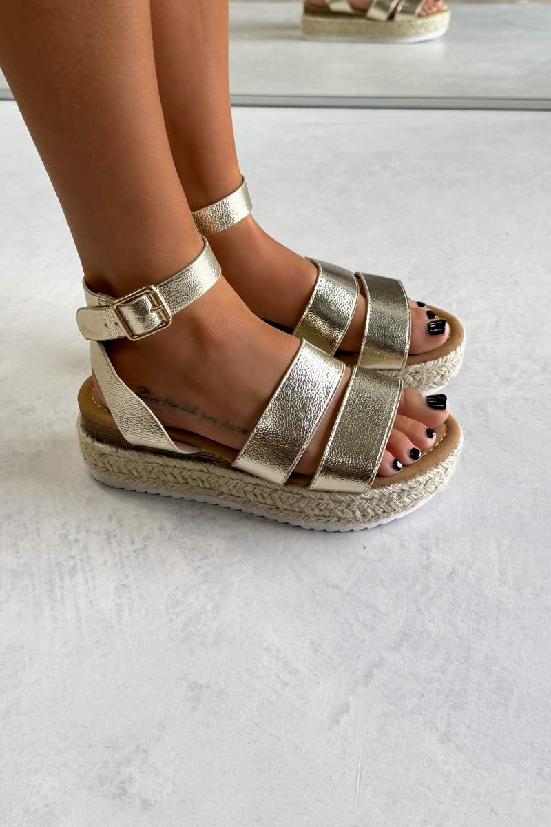 ATHENS Chunky Espadrille Buckle Sandals Gold UK Gold