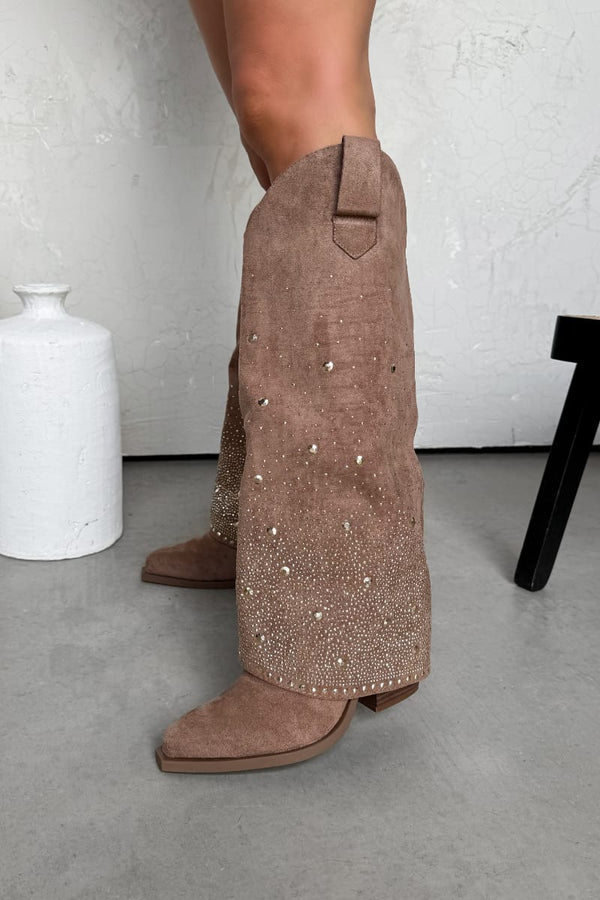 ATLANTA Flared Diamanté Cowboy Western Boots - Camel