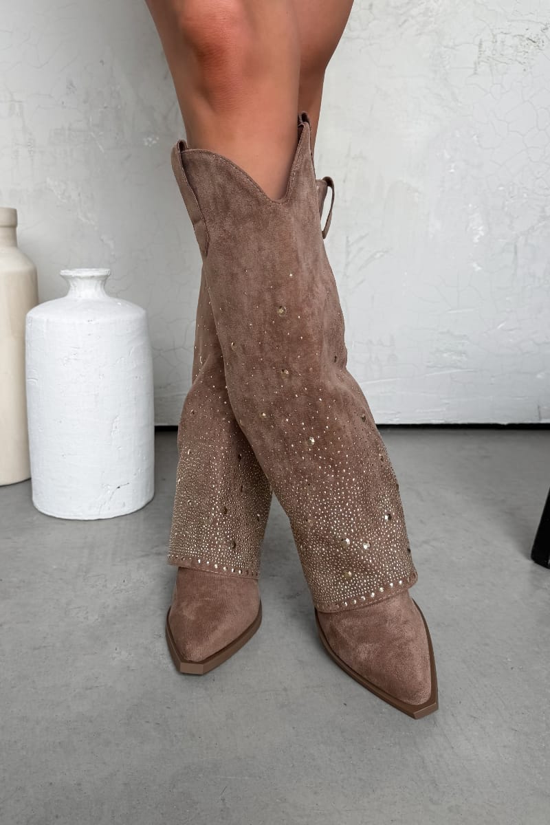 ATLANTA Flared Diamanté Cowboy Western Boots - Camel - 3