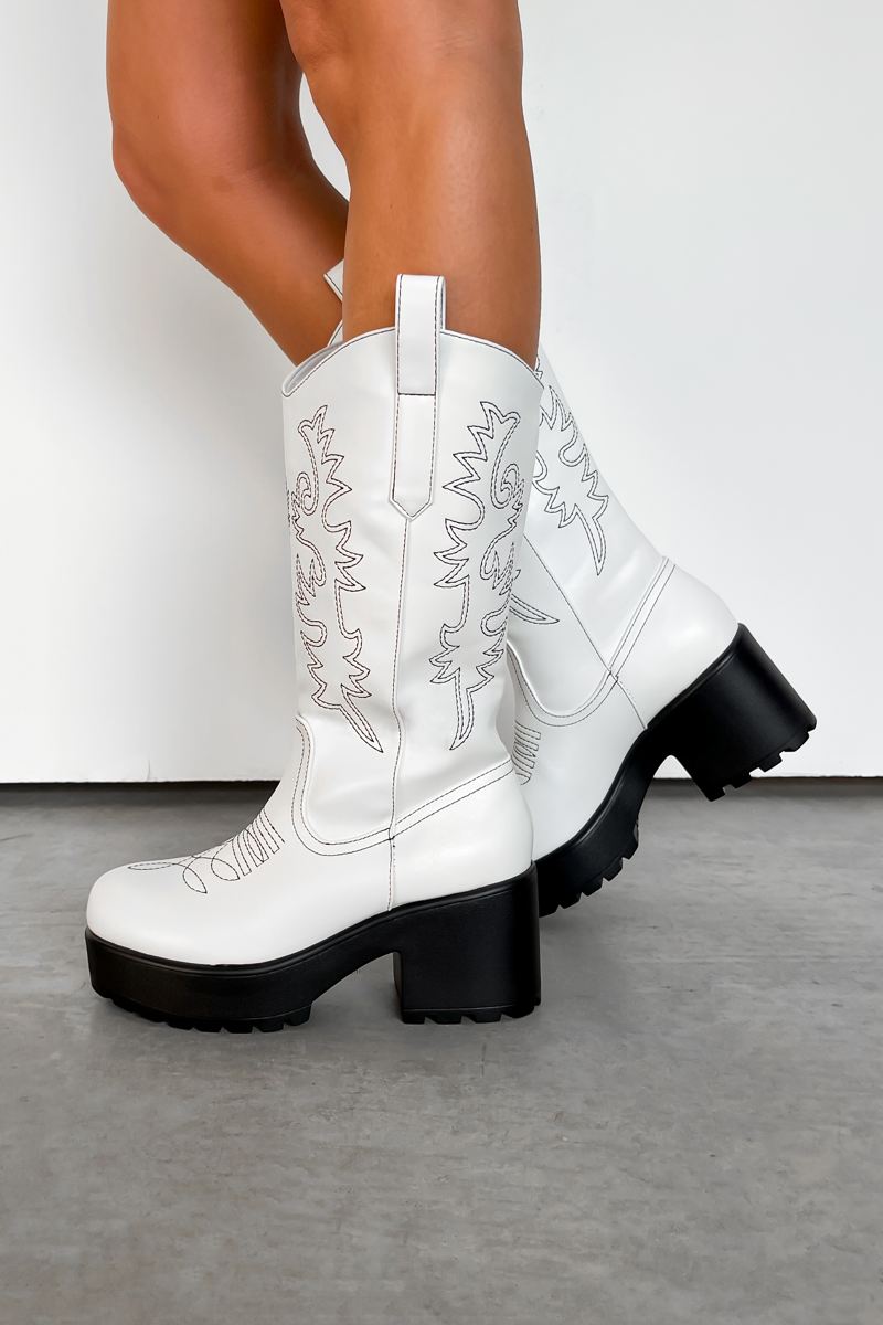AUSTIN Chunky Western Boots - White - 2