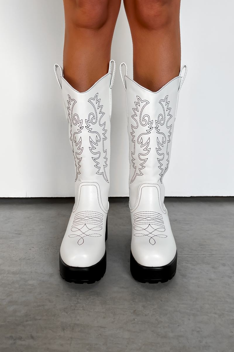AUSTIN Chunky Western Boots - White - 3