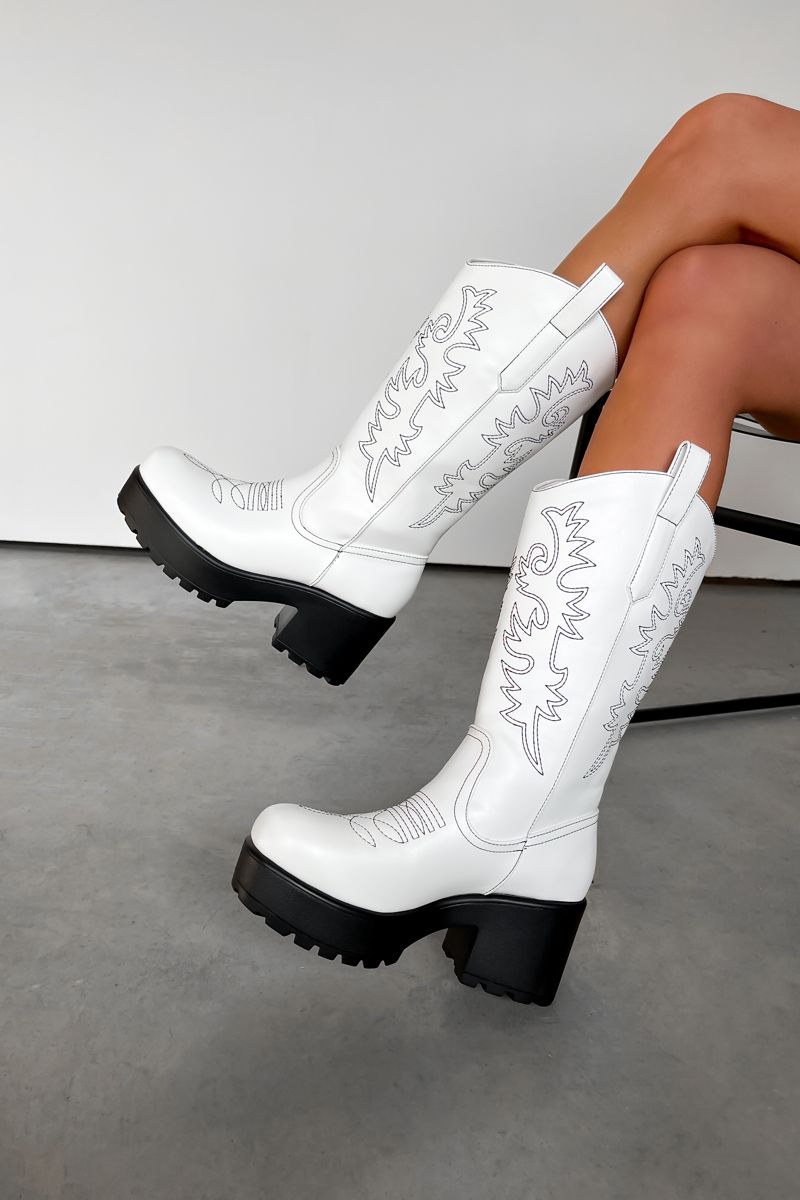AUSTIN Chunky Western Boots - White