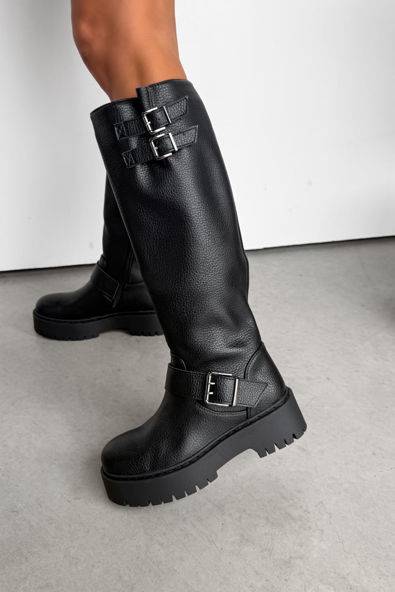 AVERY Buckle Detail Platform Boots - Black
