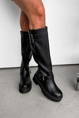AVERY Buckle Detail Platform Boots - Black - 2
