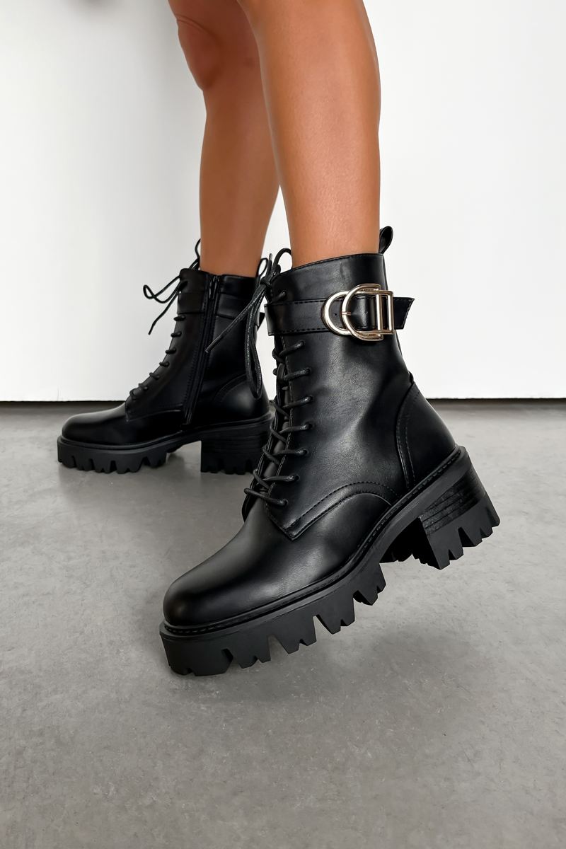 BEAU Chunky Ankle Boots - Black PU - 1