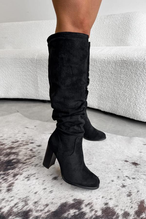 BEAU Knee High Suede Slouch Boots - Black Suede - 1