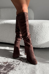 BEAU Knee High Suede Slouch Boots - Brown - 1