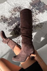 BEAU Knee High Suede Slouch Boots - Brown - 2