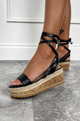 BELLE Wrap Up Flatform Espadrille Sandals - Black