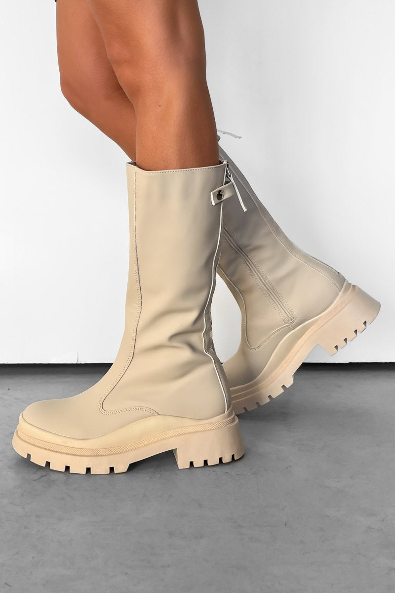 BETHAN Chunky Midi Boots - Cream - 2
