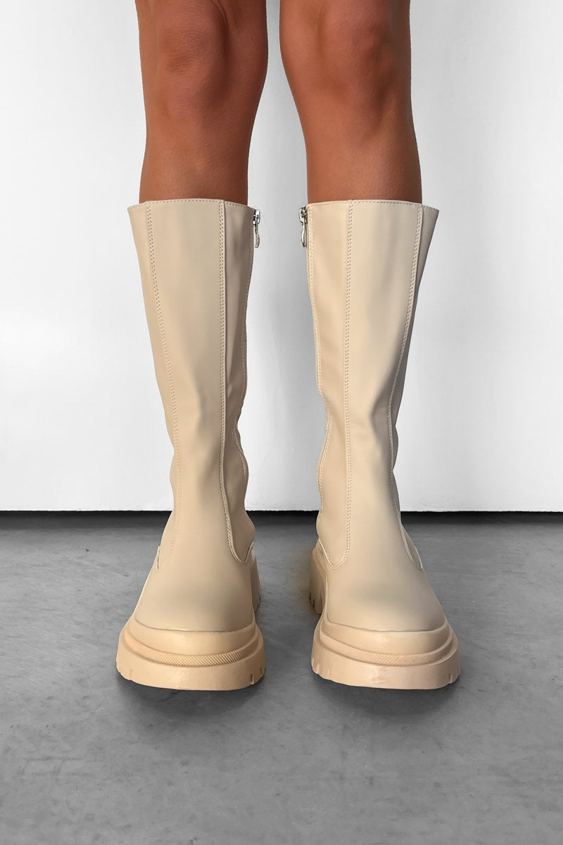 BETHAN Chunky Midi Boots - Cream - 1