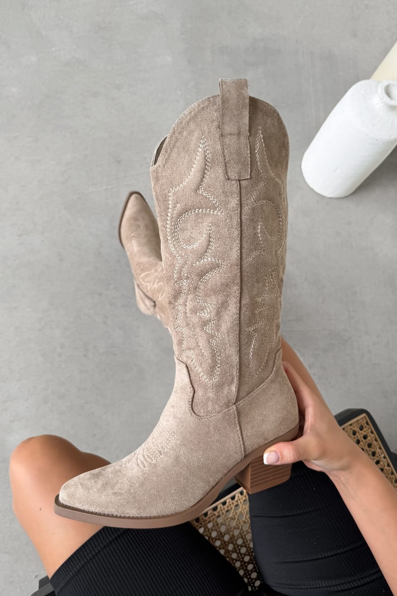 BONNIE Western Cowboy Boots - Taupe