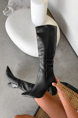 BROGAN Knee High Pointed Toe Boots - Black - 1
