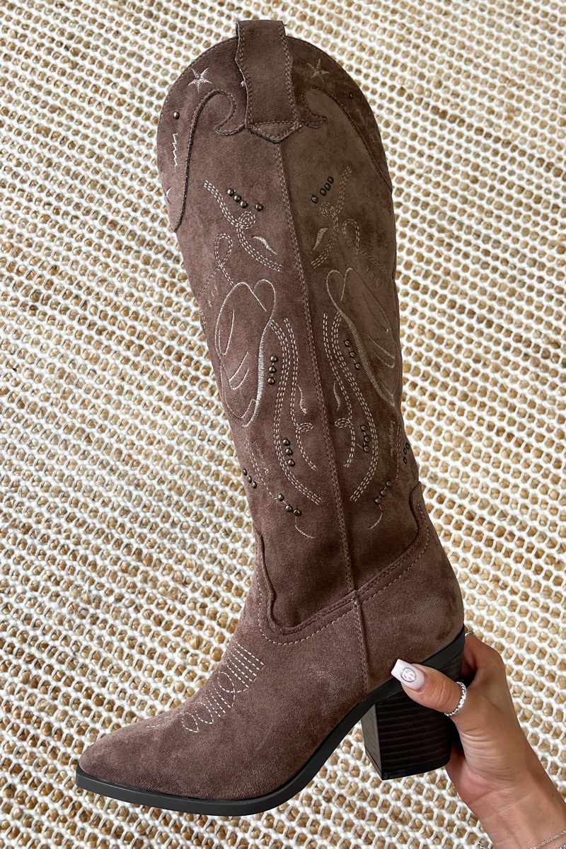 ALABAMA Flared Cowboy Western Boots - Beige - 7