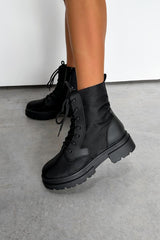 JESSIE Chunky Lace Up Ankle Boots - Black Nylon - 3