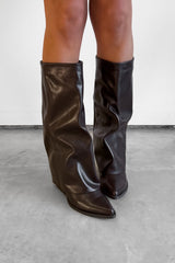 CARLA Knee High Fold Detail Boots - Brown PU - 5