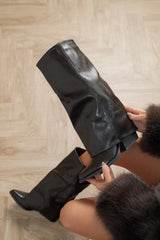 CARLA Knee High Fold Detail Boots - Brown PU - 6