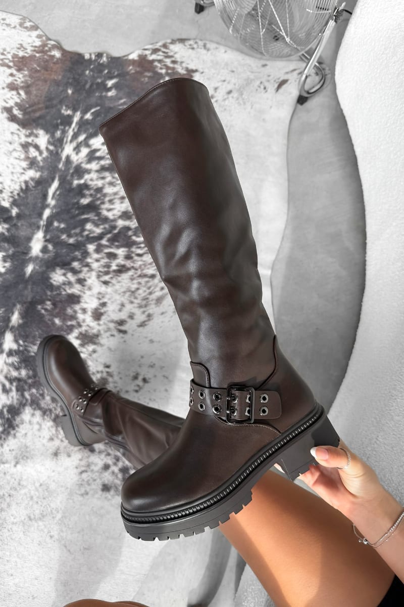 CARMEN Knee High Platform Boots - Brown