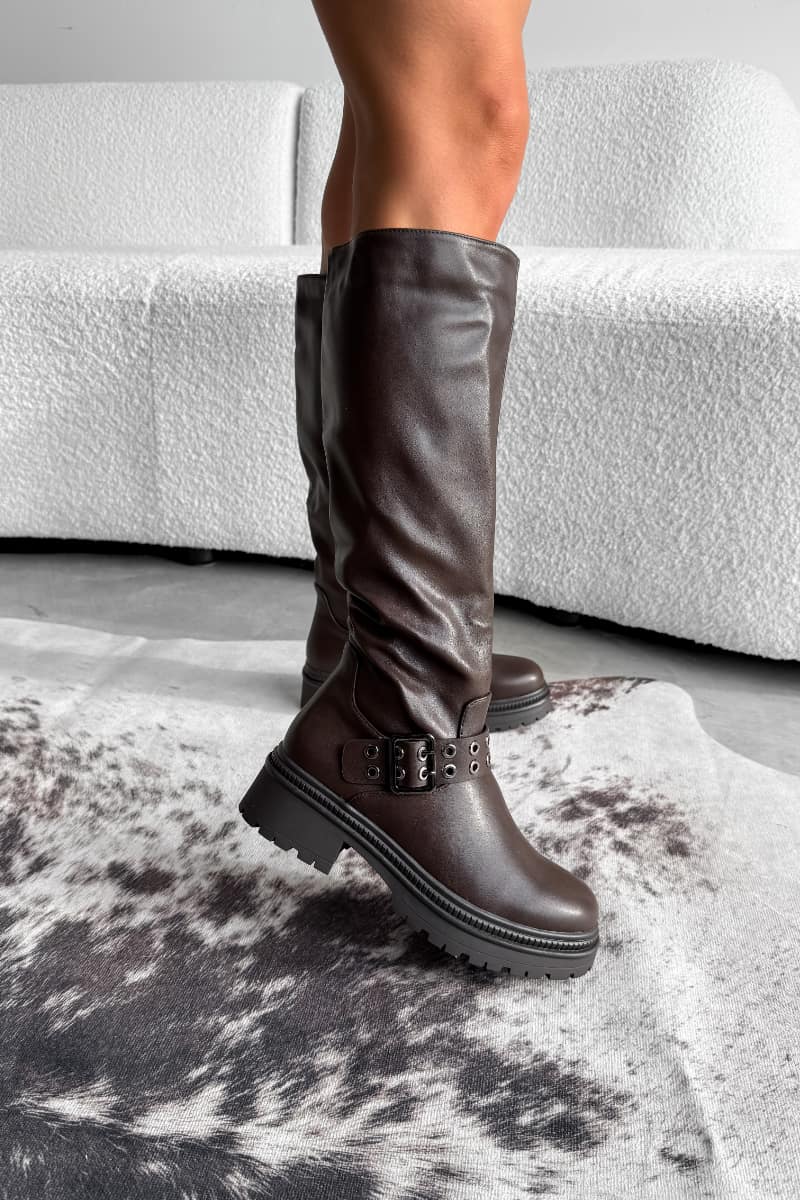 CARMEN Knee High Platform Boots - Brown - 1