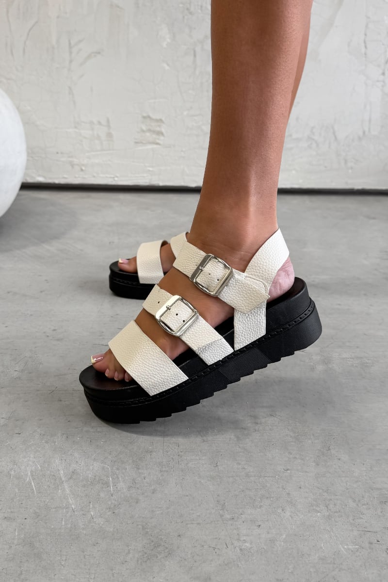 CASEY Chunky Buckle Sandals - Beige