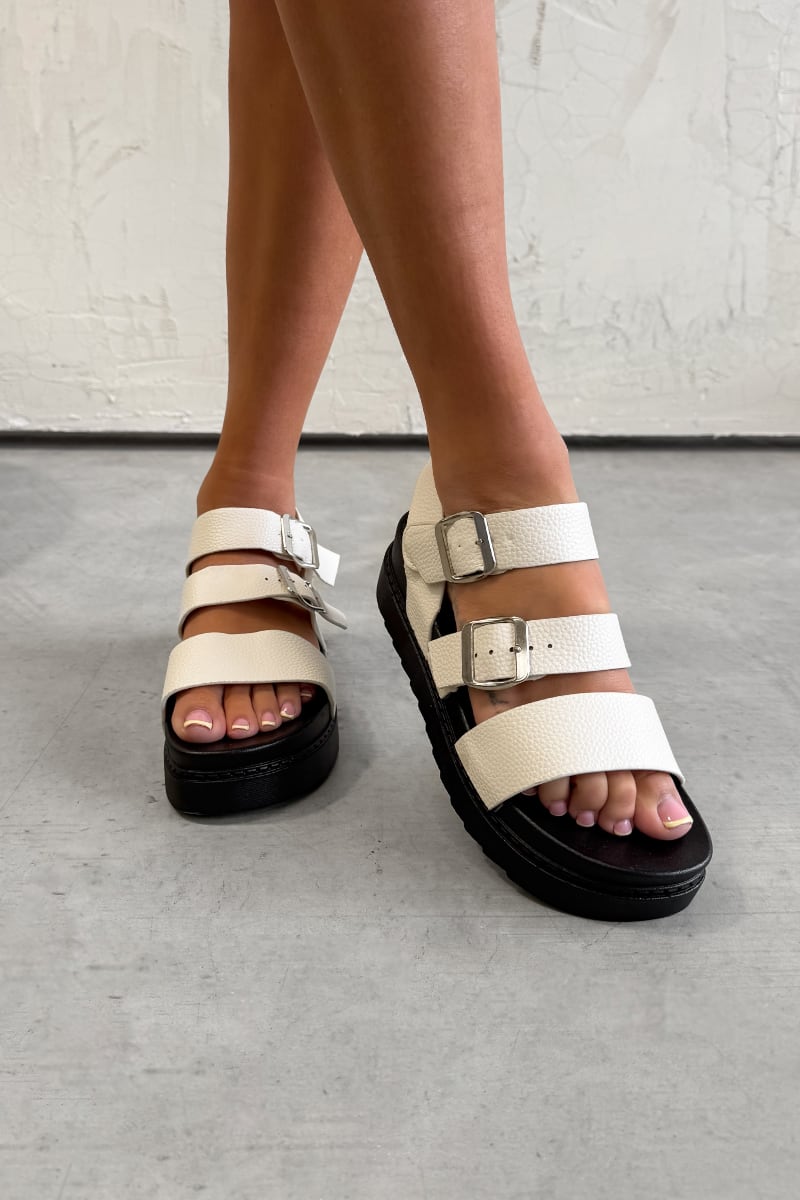CASEY Chunky Buckle Sandals - Beige - 1