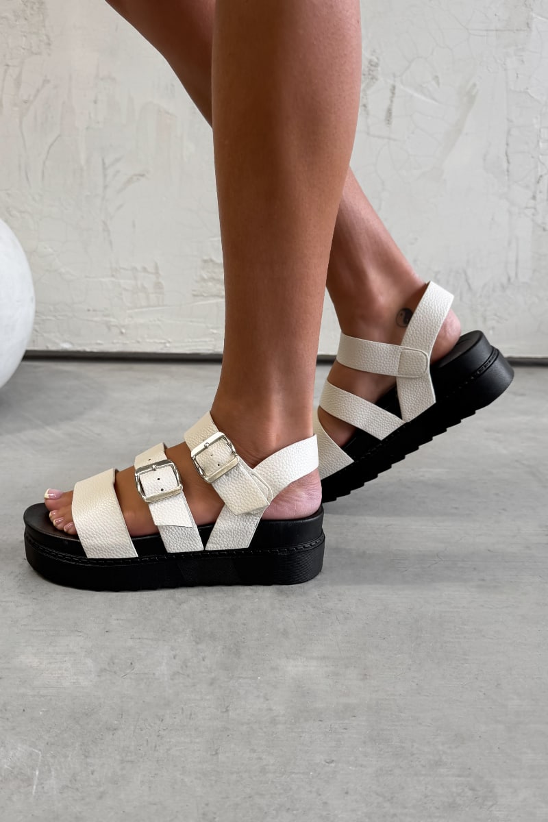 CASEY Chunky Buckle Sandals - Beige - 5