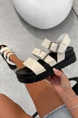 CASEY Chunky Buckle Sandals - Beige - 2