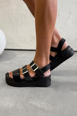 CASEY Chunky Buckle Sandals - Black - 3