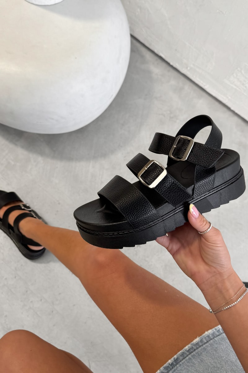 CASEY Chunky Buckle Sandals - Black