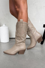 CASSIDY Western Cowboy Boots - Taupe - 3