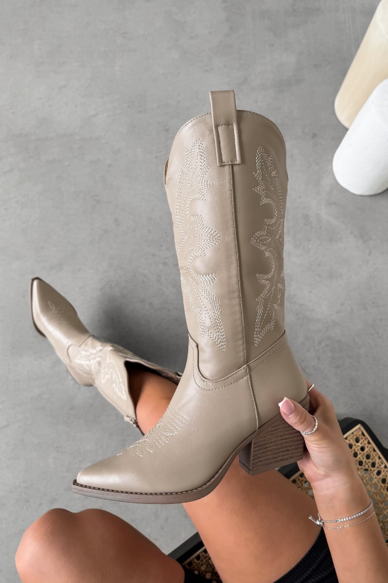 CASSIDY Western Cowboy Boots - Taupe - 1