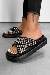 CELIA Chunky Studded Slider Sandals - Black-1