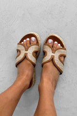 CERIS Chunky Embroidered Espadrille Buckle Sandals - Beige - 2