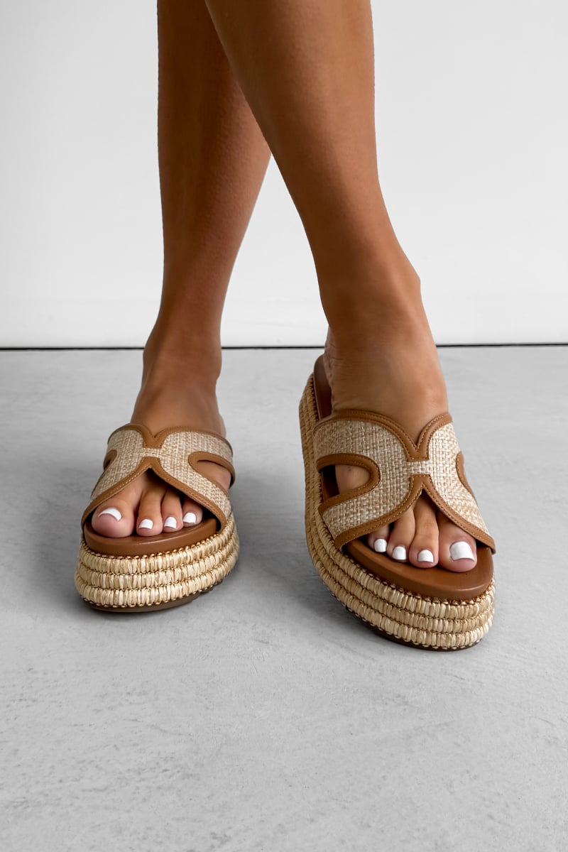 CERIS Chunky Embroidered Espadrille Buckle Sandals - BeigE - 1