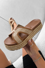 CERIS Chunky Embroidered Espadrille Buckle Sandals - BeigE