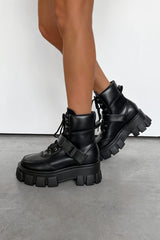 CHAOTIC Chunky Sole Buckle Ankle Boots - Black PU - 1